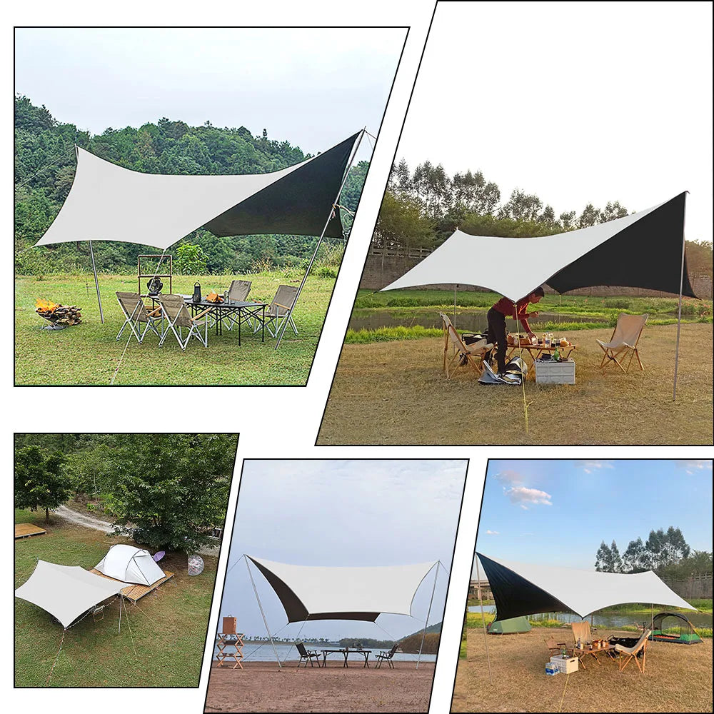 5x4,5 m Prelată mare de acoperire neagră Copertă hexagonală impermeabilă pentru camping Umbra în aer liber Prelata cort Adăpost Parasolar
