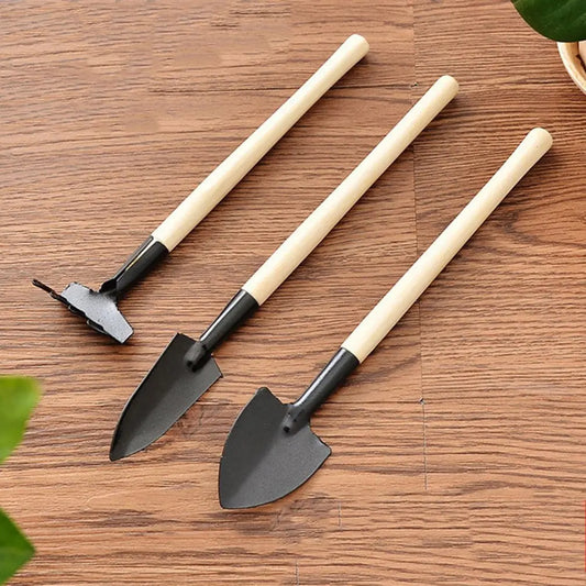 3 buc/set Mini instrumente de grădinărit cu mâner din lemn Lopată/greblă/lopată Plante în ghiveci Lopată greblă Spadă pentru flori Plantă în ghiveci