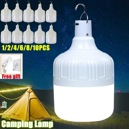 1/2/4/6/8/10 buc. Lumină de camping, lampă de urgență cu LED reîncărcabilă prin USB, felinare portabile în aer liber cu cârlig pentru corturi de grătar, bec de baterie