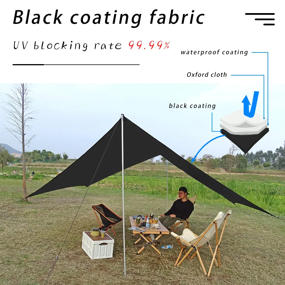 5x4,5 m Prelată mare de acoperire neagră Copertă hexagonală impermeabilă pentru camping Umbra în aer liber Prelata cort Adăpost Parasolar
