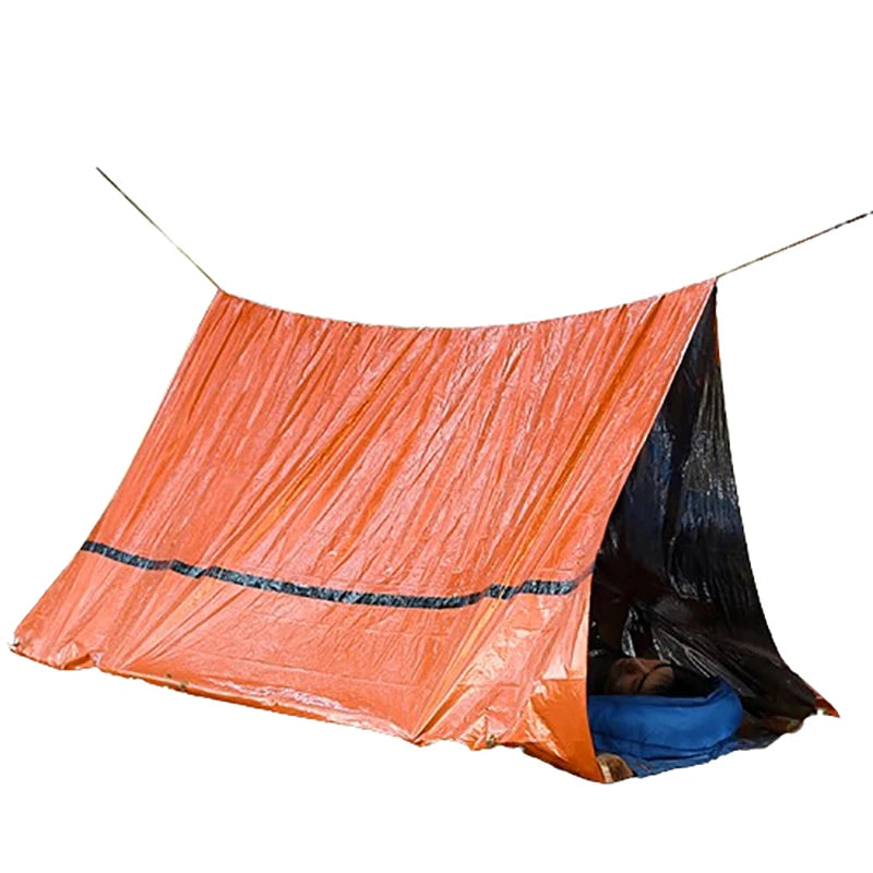 Cort cu tub Mylar Sac de dormit Impermeabil în aer liber SOS Pătură termică Reutilizabilă pentru 2 persoane Adăpost de urgență Kit de cort de supraviețuire Bivy 